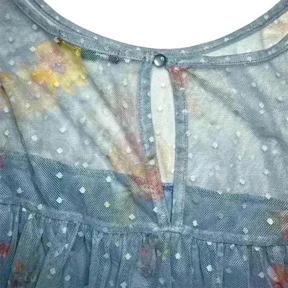 Willow Floral Embroidered Cottage Core Polka Dot Tiered Top, 2XL - Picture 6 of 8